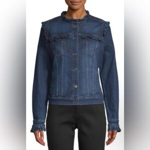 Karl Lagerfield Ruffled Blue Denim Jean Jacket Size Large